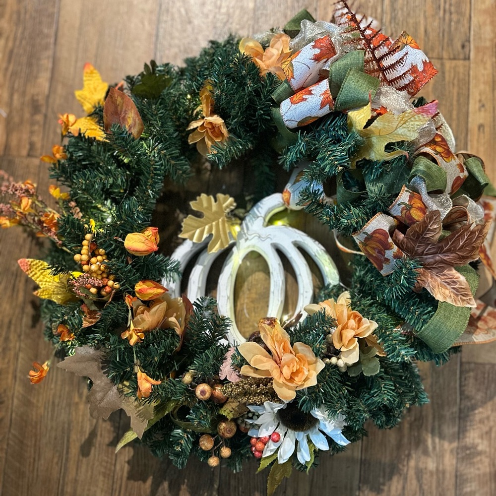 Autumn Harvest Wreath with Greenery and Floral Accents